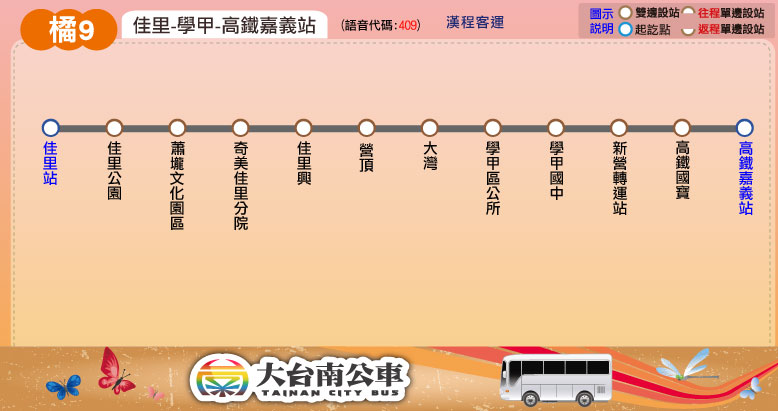 大台南公車 橘9路線時刻表